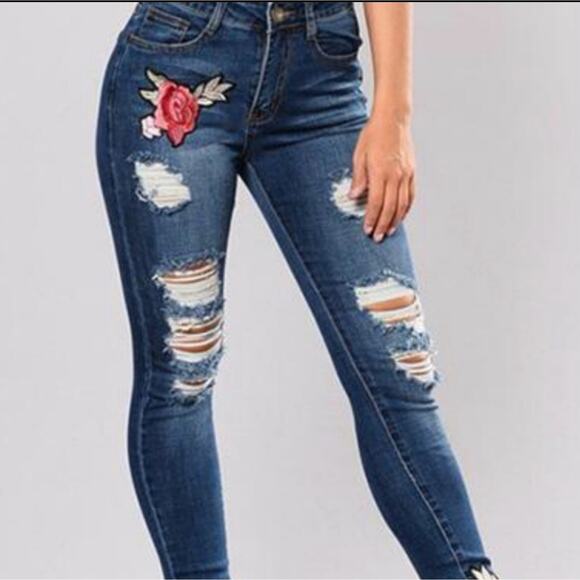 Machine Rose High Rise Distress Embroidered Skinny Stretch Jeans Size 26 - Picture 2 of 7